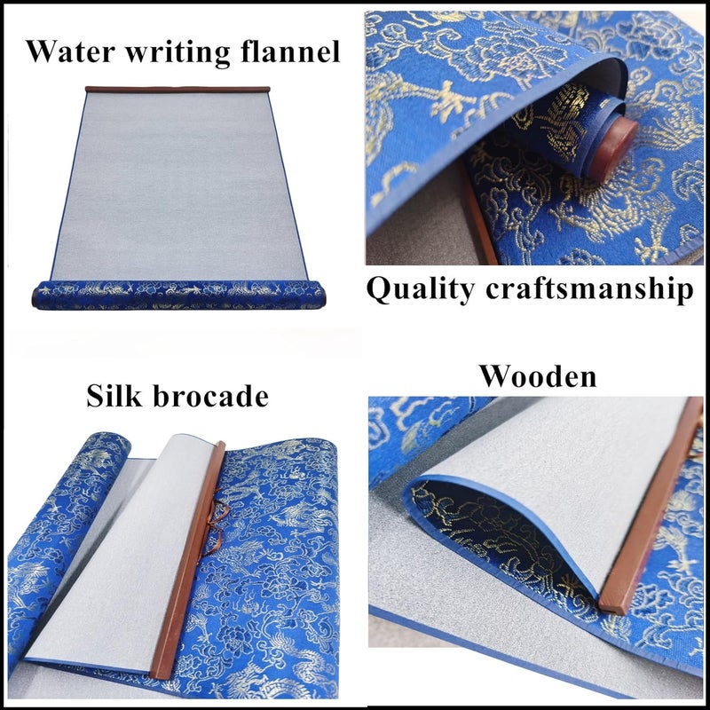 Ellkee 5 Items Reusable Water Writing Cloth with 4 Brush Pens, Magic Water Writing Paper Set for Calligraphy/Writing/Paint, No ink need Practice Cloth for Beginners(Blue) - Image 5
